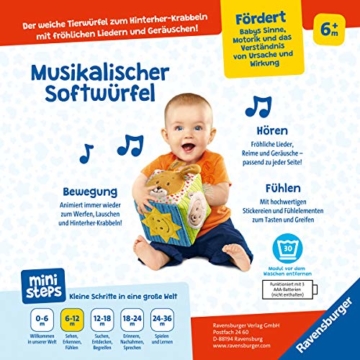 Ravensburger ministeps 4162 Musikalischer Softwürfel - Activity-Würfel mit Musik und Geräuschen, Motorikspielzeug, Baby Spielzeug ab 6 Monate - 6