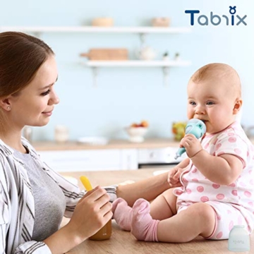 TABRIX® Fruchtsauger Baby ab 3 Monate & Kleinkind (2x) - Zahnungshilfe Baby mit Druckfunktion für Beikost -BPA-Frei- Alternative für Schnuller/Beißring Baby - Baby Geschenk - Baby Essen Zubehör - 8