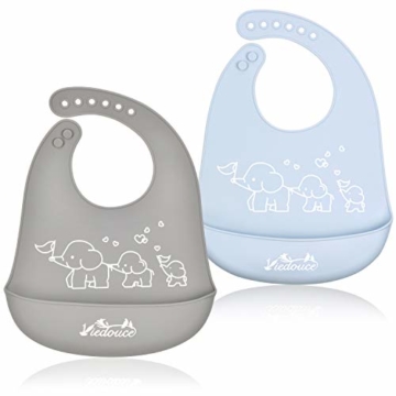 Viedouce Baby Lätzchen,Wasserdicht Silikon Babylätzchen mit 6 verstellbaren Tasten,Baby Dribble Lätzchen für Jungen Mädchen,Super weich & leicht abwischen (2er Pack） - 1
