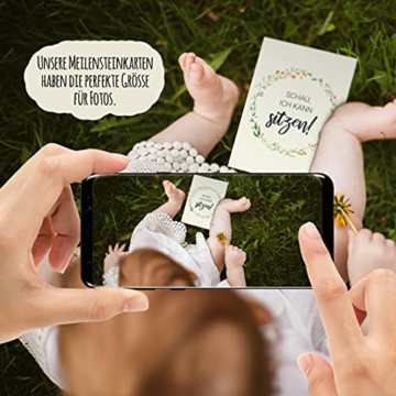 52 Baby Meilensteinkarten für Junge Mädchen + Geschenk zur Geburt Schwangerschaft Babyparty + 1. Jahr Meilenstein Milestone Karten für werdende Eltern + Fotokarten Monatskarten Geschenkset deutsch - 3