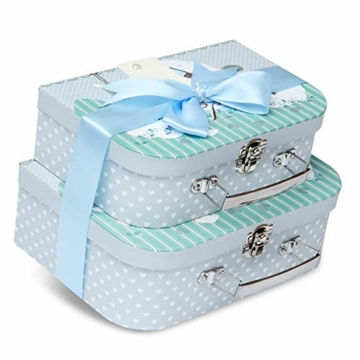 Geschenkboxen für Neugeborene – 2 blaue Etuis mit Satinband und Nachrichtenanhänger für Neugeborene - 1