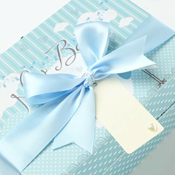 Geschenkboxen für Neugeborene – 2 blaue Etuis mit Satinband und Nachrichtenanhänger für Neugeborene - 5