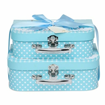 Geschenkboxen für Neugeborene – 2 blaue Etuis mit Satinband und Nachrichtenanhänger für Neugeborene - 6