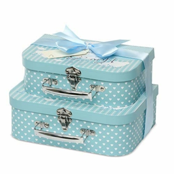 Geschenkboxen für Neugeborene – 2 blaue Etuis mit Satinband und Nachrichtenanhänger für Neugeborene - 7