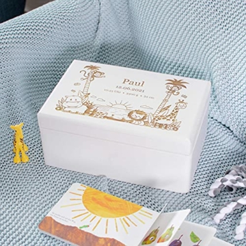 LAUBLUST Erinnerungsbox Baby Personalisiert - Dschungel - Geschenk zur Geburt | M - ca. 30x20x14cm, Holzkiste Weiß FSC® - 4