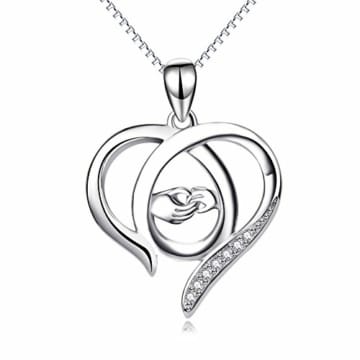 Perfekten Geschenk für Mama, Sterling Silber Mutter und Kind Hände Herz Anhänger Halskette, 45,7 cm (Mama ich liebe dich) (A Silber Mutter Halskette) - 1